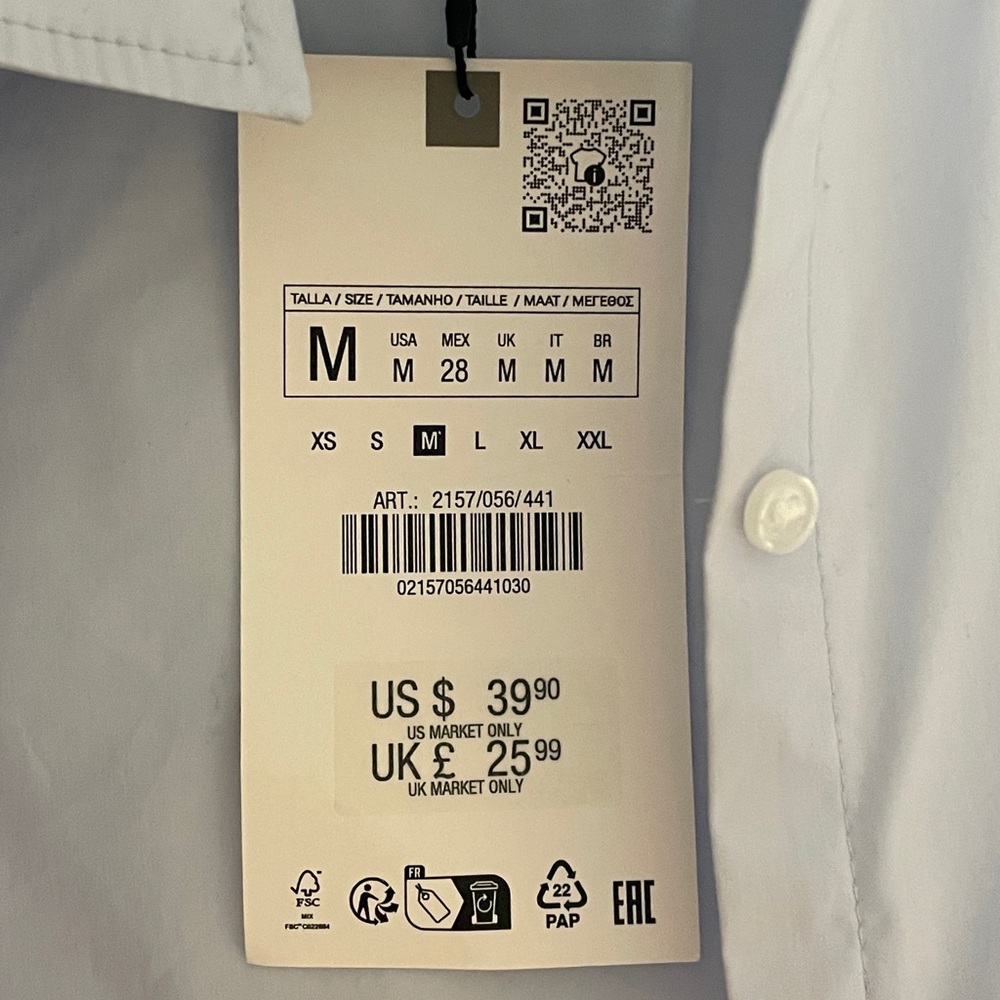 NWT Zara Fitted Poplin Shirt (Light Blue) - Picture 3 of 3